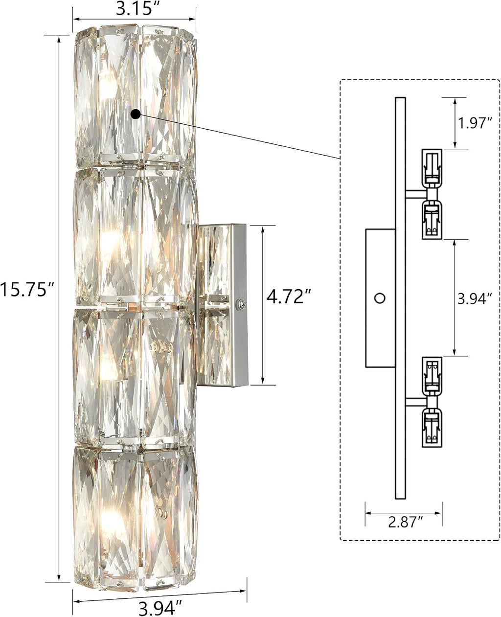 SAMTEEN Chrome Crystal Wall Sconce Modern 4-Light Crystal Sconces Wall Lighting Tube Shape Glass Wall Light Fixture for Bedroom Living Room Hallway Kitchen Bathroom Vanity Light