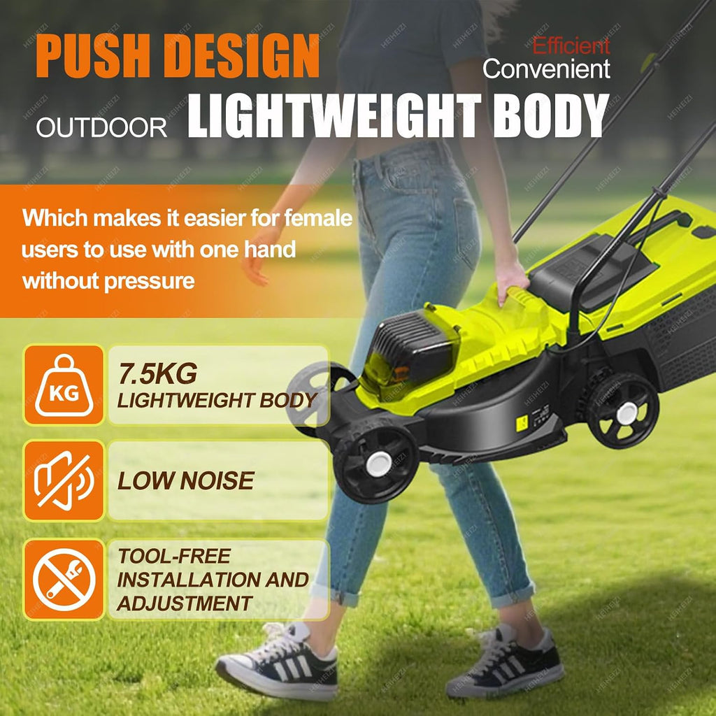 Cordless Electric Lawn Mower with 40V Brushless Motor, Brushless Motor, 30/50/70mm-Position Height Adjustment, Battery Powered Push Lawn Mower for Backyard Garden, Large Capacity,2 Batteries