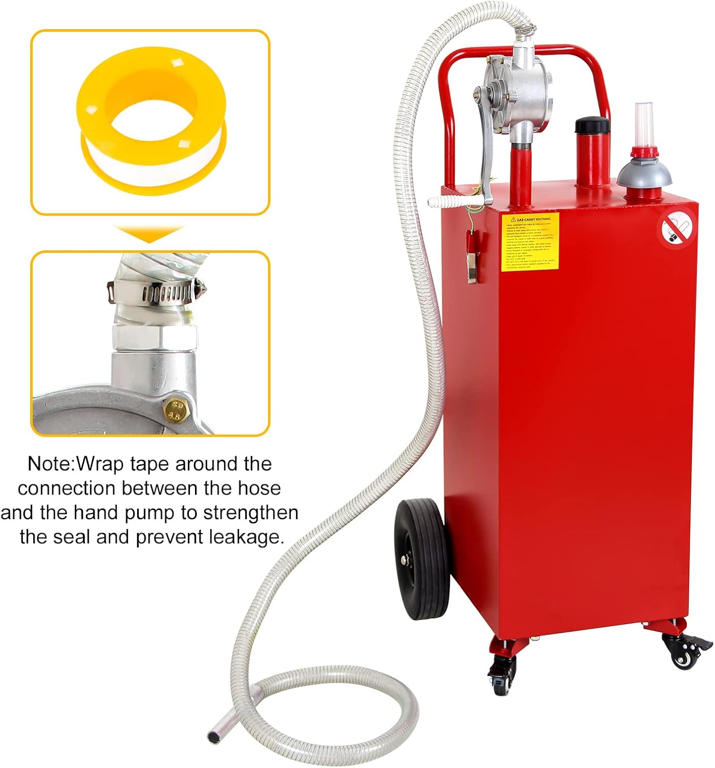 30 Gallon Fuel Caddy, Portable Gas Tank with Manual Transfer Pump, Gas Caddy on 4 Wheels, Gasoline Diesel Fuel Storage Tank for Cars, Boats, Lawn Mowers, ATVs, Red