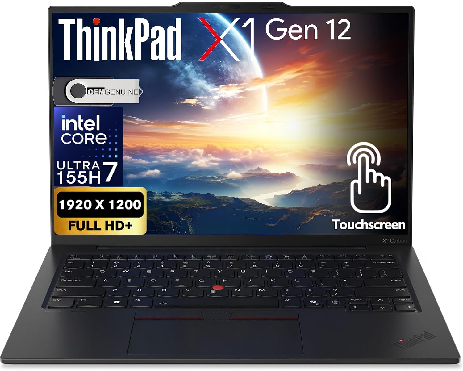 Lenovo ThinkPad X1 Carbon Gen 12 Business Laptop, Intel 16-Core Ultra 7 155H, 14' FHD+ Touchscreen, 32GB DDR5 RAM, 1TB SSD PCIe, WiFi 6E + BT, Backlit KB, FHD Webcam, Windows 11 Pro - Black