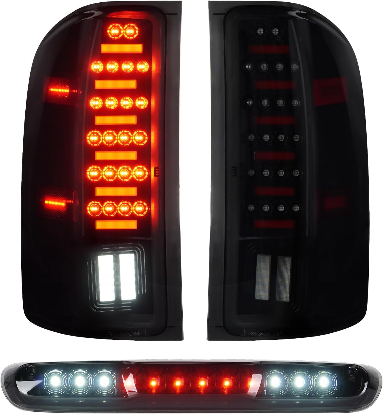 Tail Light Assembly [LED Kit]+ 3rd Third Brake Cargo Lamp Fit for Chevy Silverado 1500 2500HD 3500HD 07-14, for GMC Sierra 3500HD 08-14, Sierra Denali 3500 11-14 with Dual Rear Wheel ONLY, Smoked Lens