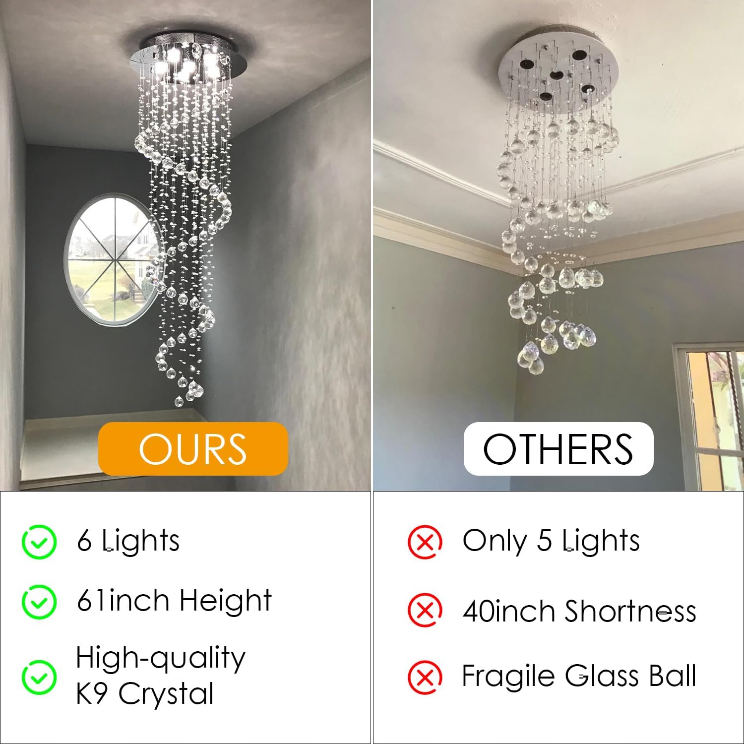 Modern Contemporary Swirl Chandelier Lighting for Foyer Dining Room Kitchen Chandelier Fixture Ceiling Light Rain Drop with All Crystal Balls D20'' X H61'' of CRYSTOP