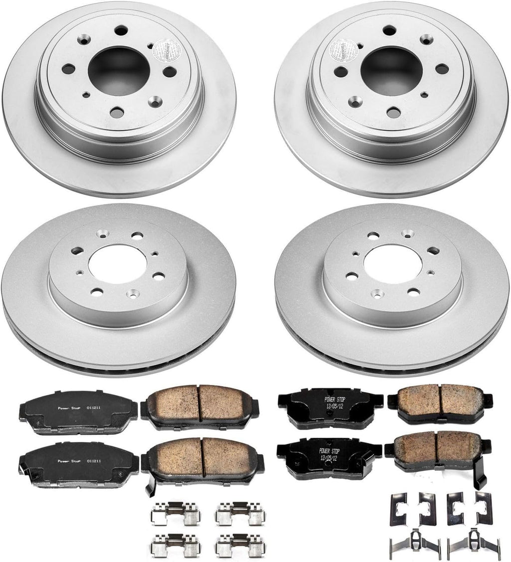 PowerStop Front and Rear Brake Kit for Acura Integra 1994-01 | Honda Civic 1993-95 - Fully-Coated Disc Rotors with Z17 Ceramic Brake Pads Replacement, CRK693
