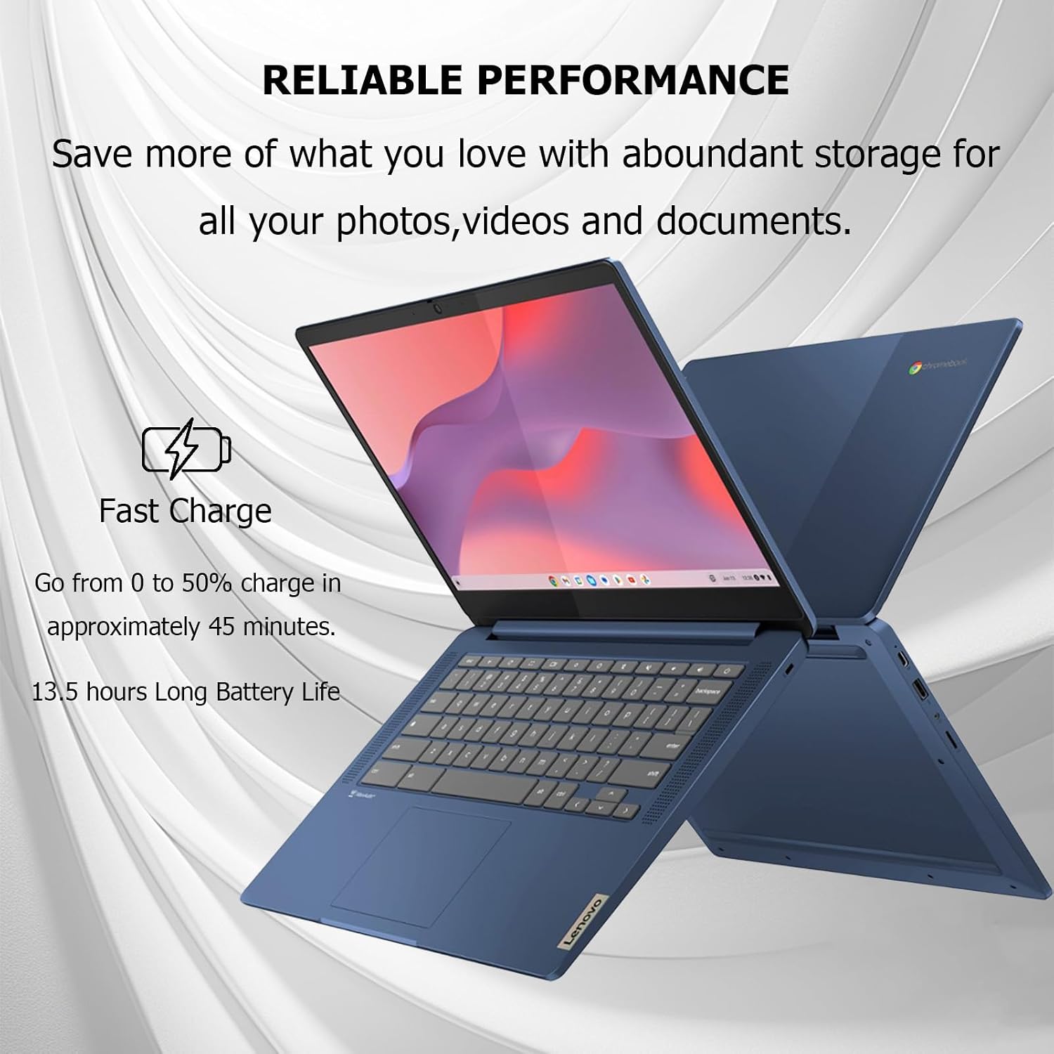 Lenovo IdeaPad Slim 3 Chromebook Laptop, 14' FHD Touchscreen Laptop, MediaTek Kompanio 520, 4GB RAM, 64GB eMMC, Wi-Fi 6, Chrome OS, Abyss Blue