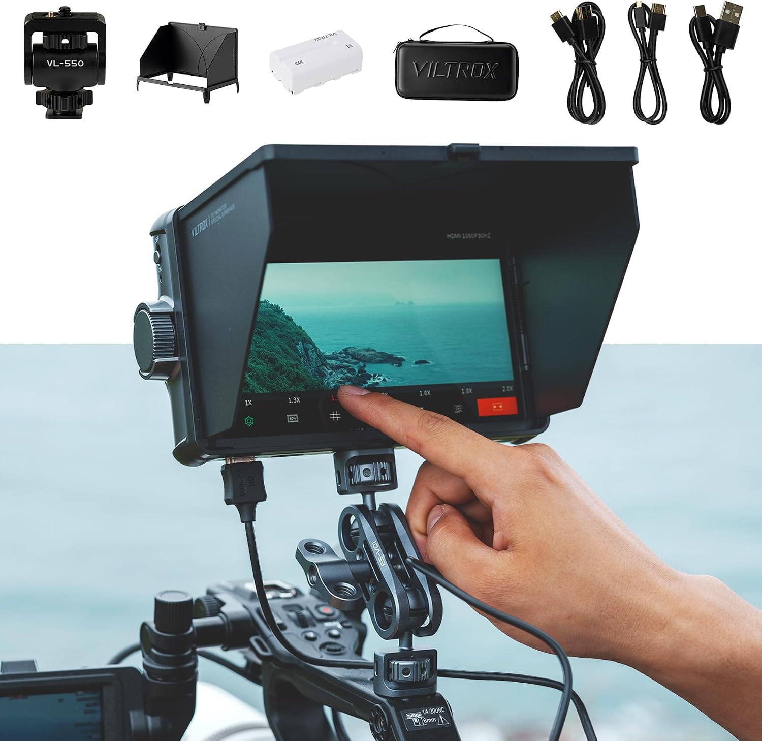VILTROX DC-A1 Camera Monitor, 7inch 2800nits Ultra Bright Touchscreen Field Monitor with Full HD 1920x1080, HDMI 2.0 in/Out, Custom LUT, Histogram, Waveform, Sunshade, for Video Shooting