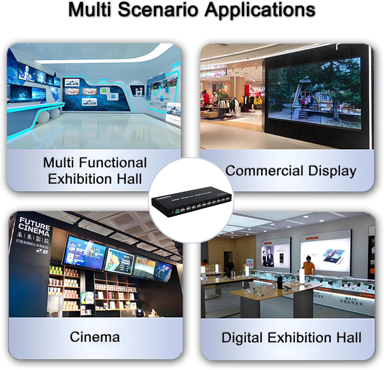 4K HDMI KVM Switcher 8 in 1 Out, 4K Multi-Viewer with IR Remote and Button Switch, HDMI Splitter with 16 Modes Displays 1 Full Screen+15 Kinds Split Screen Modes, 2 USB Port for Keyboard/Mouse