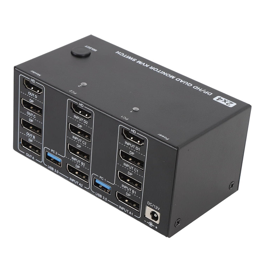 GOWENIC KVM Switch, 4 Monitors 2 Computers DisplayPort 8K 60Hz 4K 144Hz with 4 USB 3.0 Ports, for OS X OS Unix Computers (US)