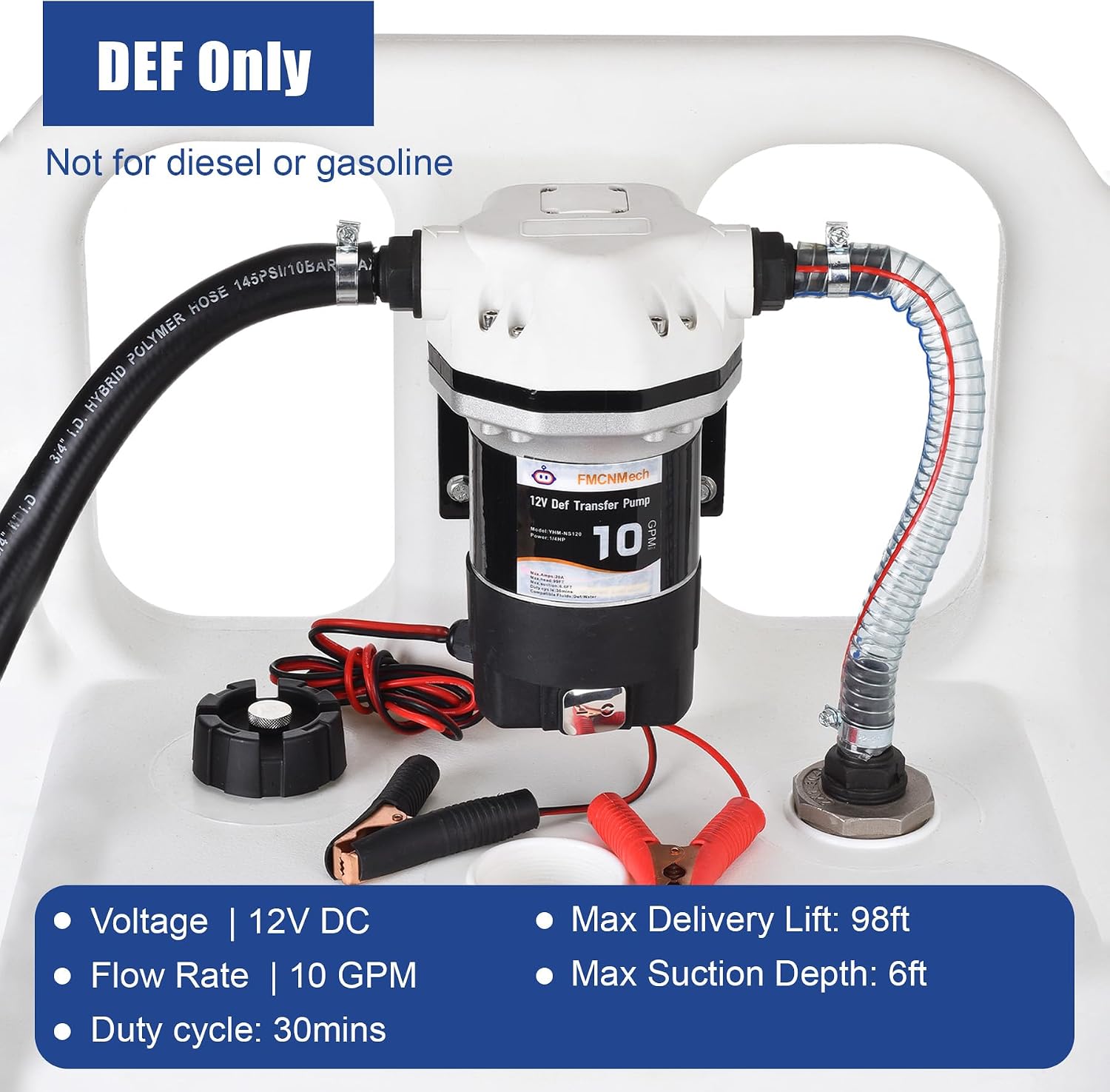 FMCNMech 32 Gallon Portable DEF Transfer Tank with 12V 10GPM Electric Pump, Dual-Wheel Design, Auto Shut-off Stainless Steel Nozzle, LLDPE Diesel Exhaust Fluid Caddy for Trucks, Farm Tractors & Fleets