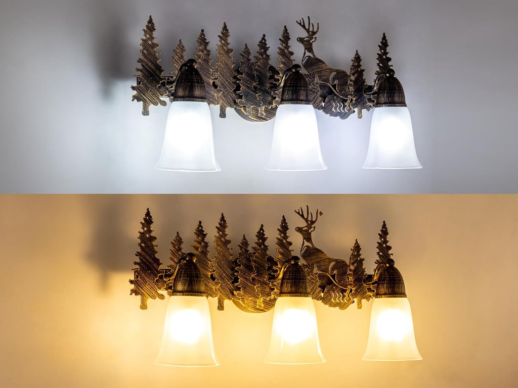 TOCHIC Rustic Bathroom Vanity Light Over Mirror, 3 Lights Farmhouse Bathroom Light Fixtures, Western Moose Sconces Bath Vanity Wall Lighting for Mirror Cabinets, Powder Room, Living Room, 24' L