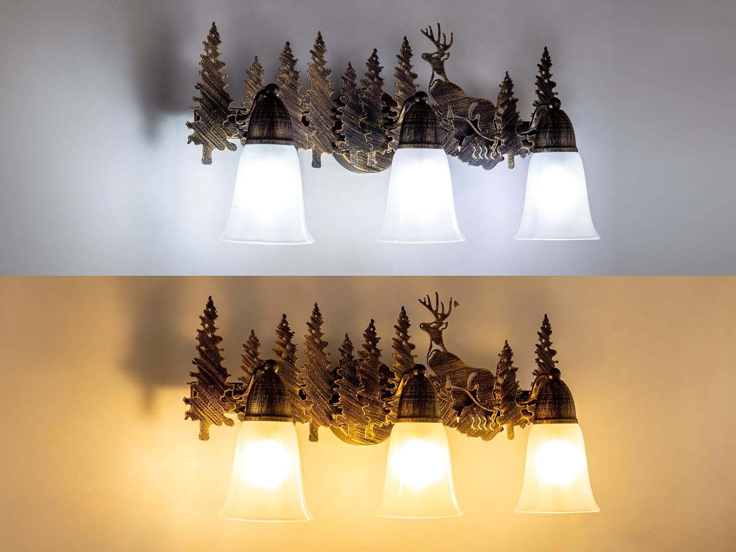 TOCHIC Rustic Bathroom Vanity Light Over Mirror, 3 Lights Farmhouse Bathroom Light Fixtures, Western Moose Sconces Bath Vanity Wall Lighting for Mirror Cabinets, Powder Room, Living Room, 24' L