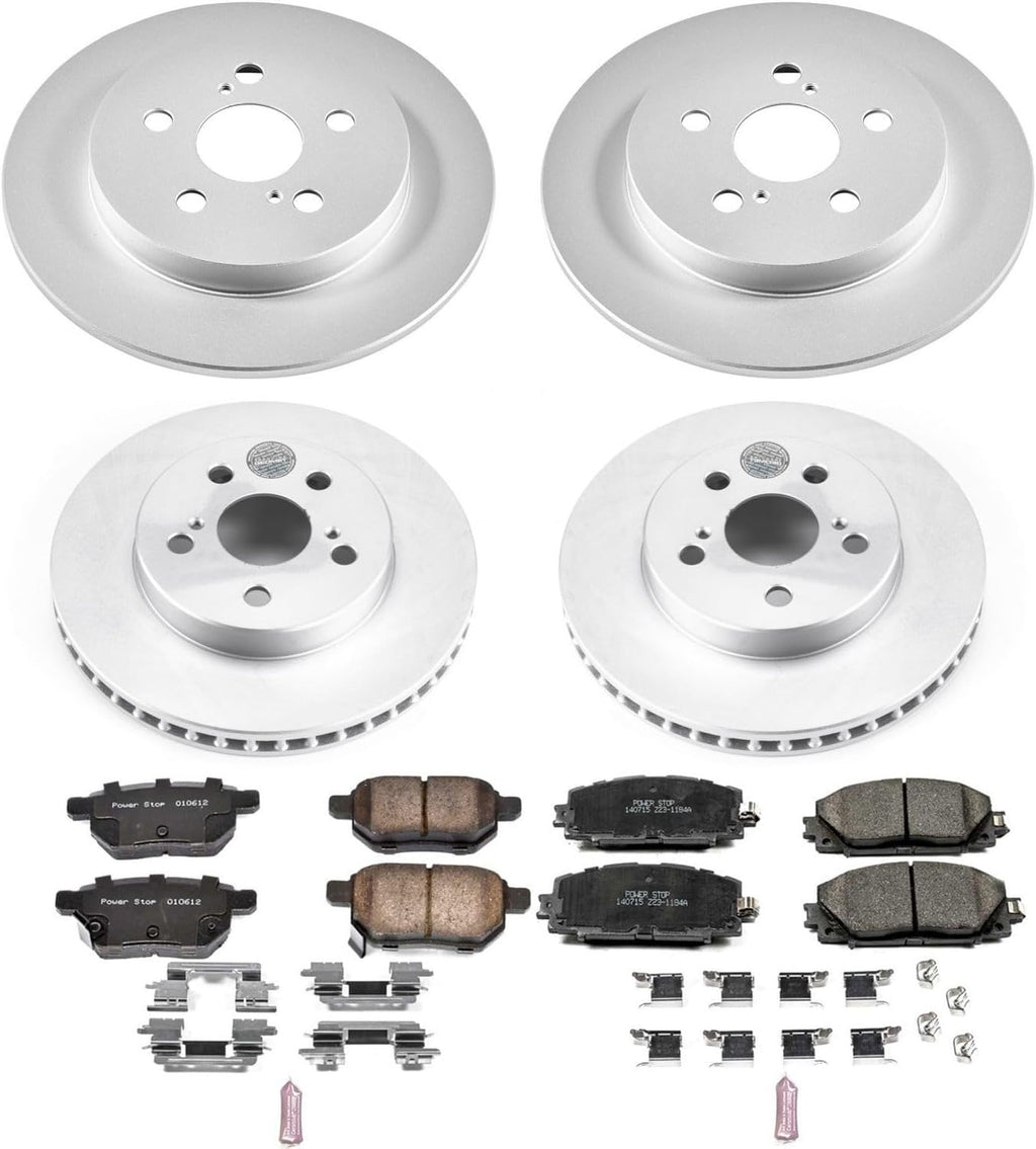 PowerStop Front and Rear Brake Kit for Toyota Prius AWD-e 2019-22 | Toyota Prius Prime 2017-19 - Fully-Coated Disc Rotors with Z17 Ceramic Brake Pads Replacement, CRK7924