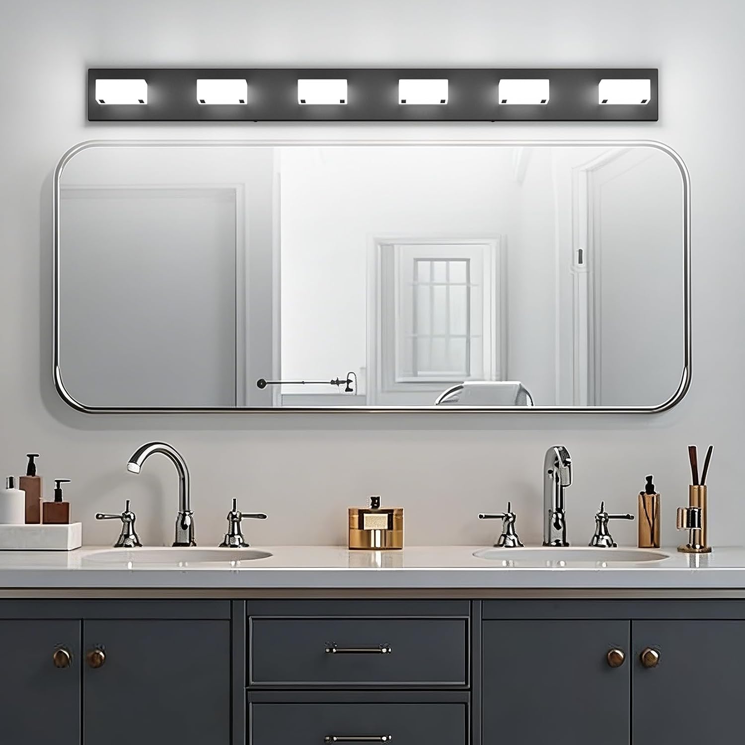 Ralbay Black Bathroom Vanity Lights 48inch Metal Acrylic LED Modern Bathroom Wall Lighting Fixtures Matte Black (White Light 6000K, Non-dimmable)
