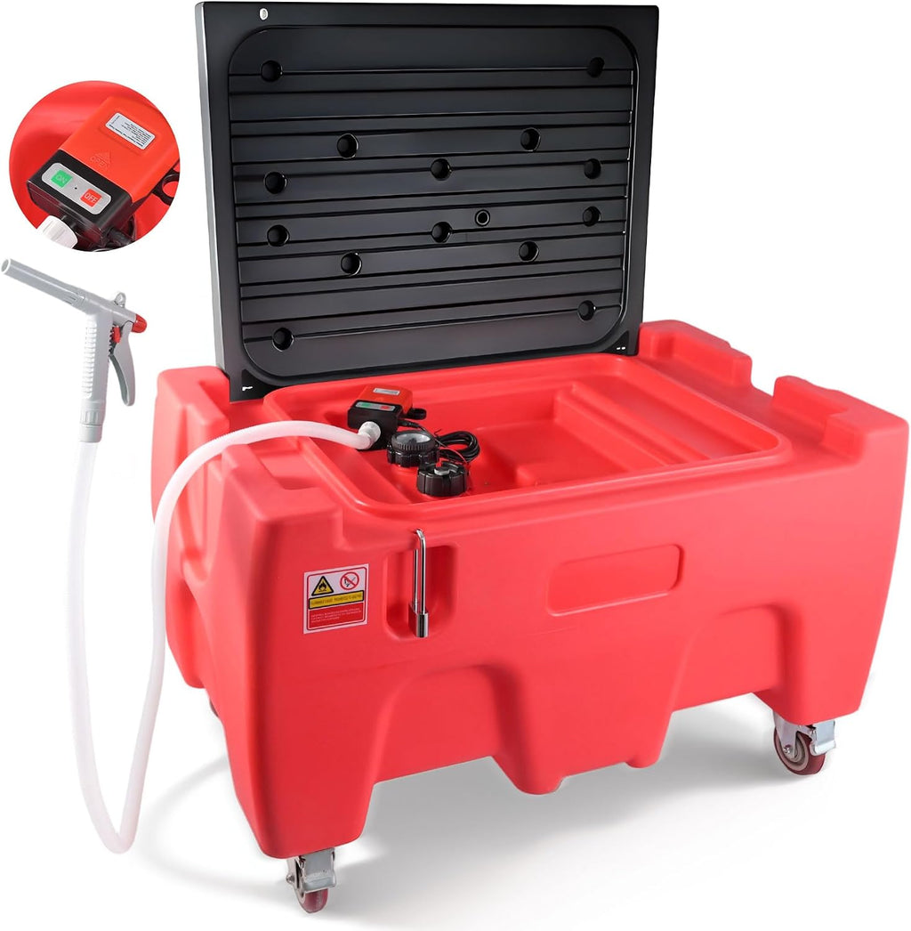 40 Gallon Fuel Caddy, Portable Gas Storage Tank with Battery Powered Transfer Pump & 4 Wheels, Gasoline Diesel Fuel Container for Cars, ATVs, Boats, Lawn Mowers, Red