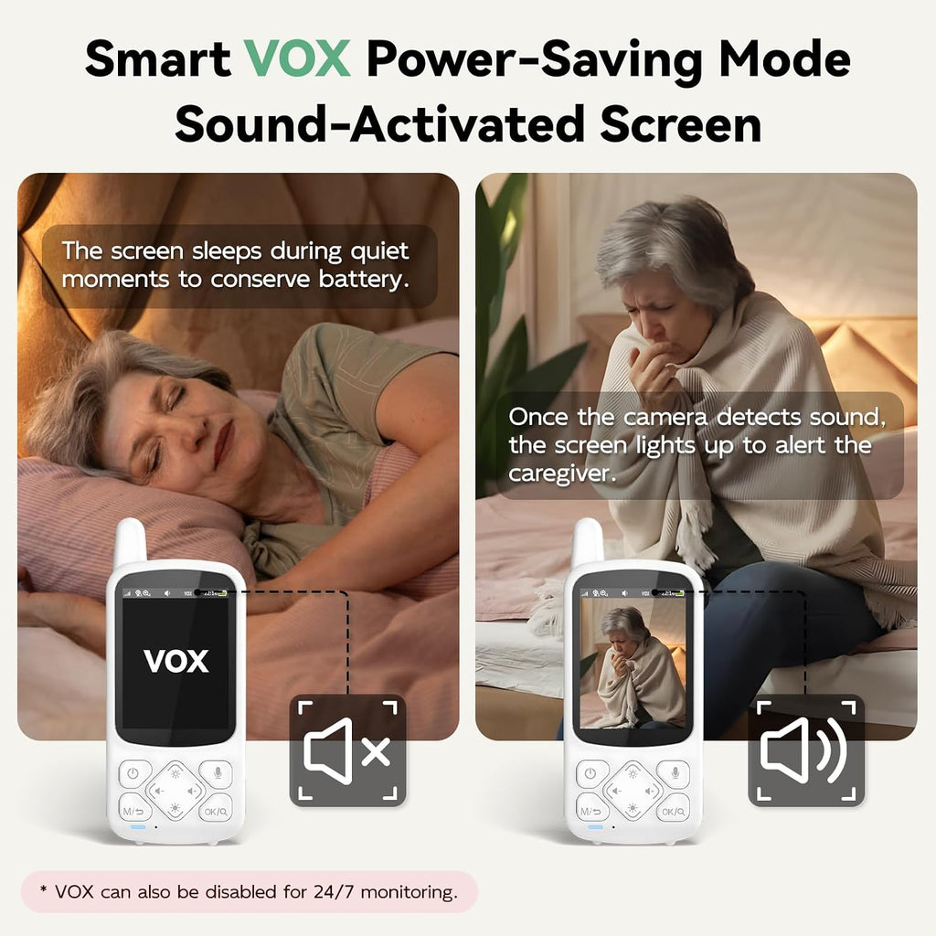 Elderly Monitor with Camera and Audio, 2-Way Talk Room Monitors for Elderly, Call Button, Med Reminder, Temp Monitoring, Night Vision, Pan-Tilt-Zoom Video Monitor for Elderly Care & Caregivers/No WiFi