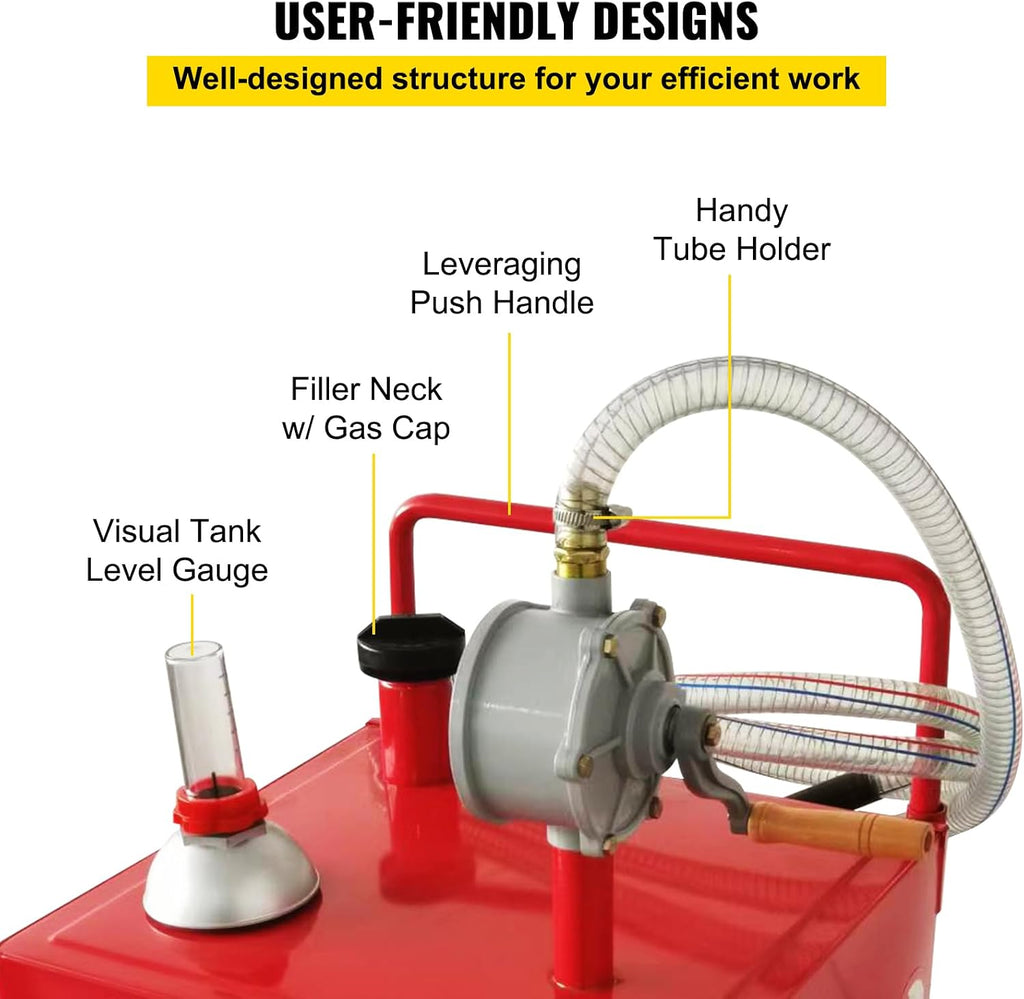 Happybuy Fuel Caddy, 35 Gallon, Gas Storage Tank on 4 Wheels, with Manual Transfer Pump, Gasoline Diesel Fuel Container for Cars, Lawn Mowers