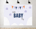Trykid 20x10ft Hello Baby Boy Photography Backdrop Baby Shower Party Decorations Background Clouds Bunting Hills for Newborn Kids Gender Neutral Events Photoshoot Studio Props Fabric