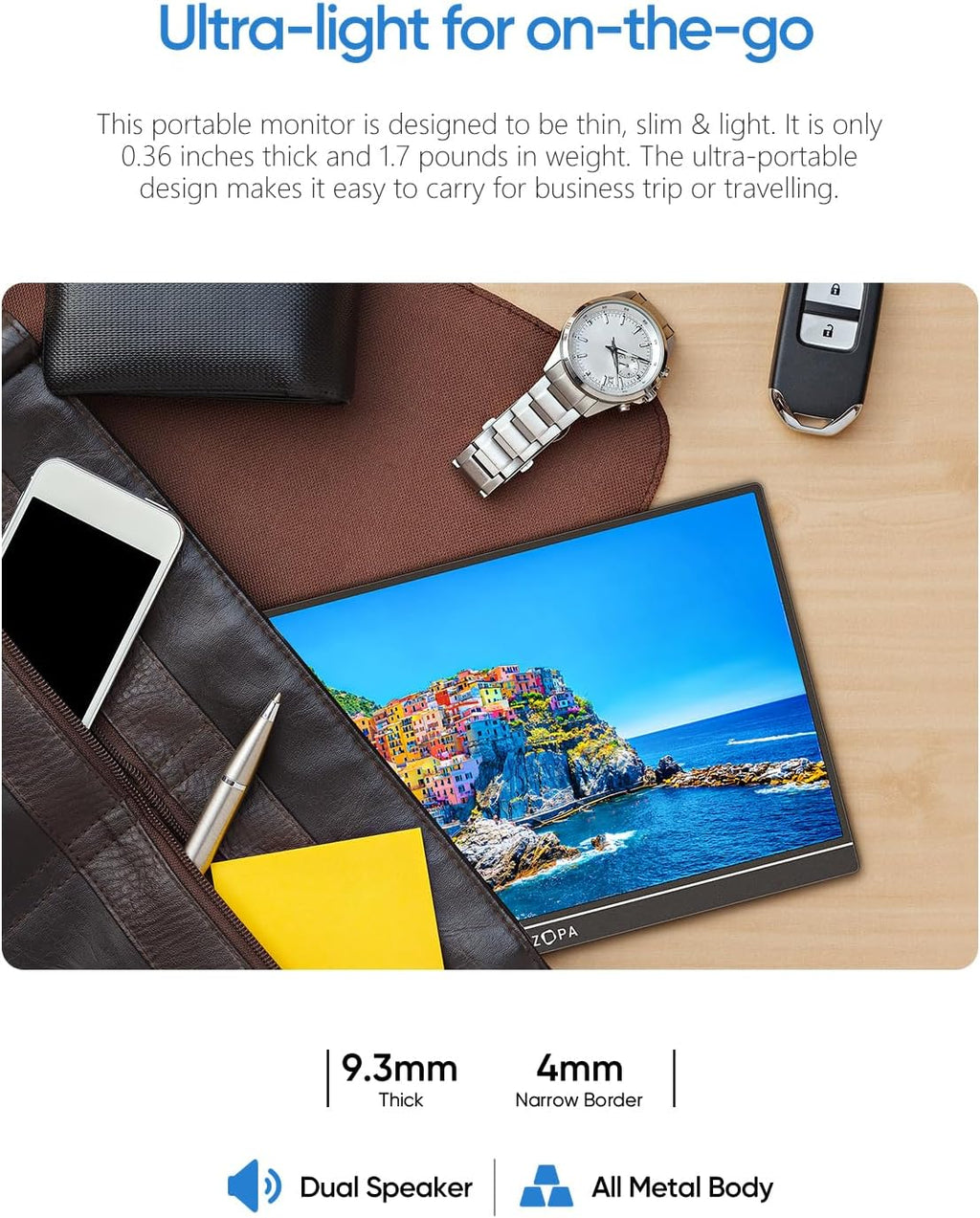ARZOPA Portable Monitor & Sleeve,16.1'' 144Hz 1080P FHD Laptop Monitor & PU Sleeve Bag Combination