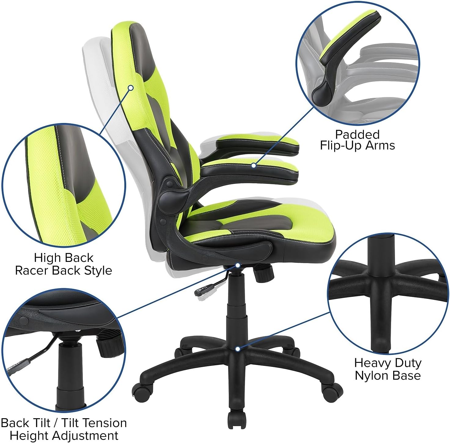 Flash Furniture Black Gaming Desk and Green/Black Racing Chair Set with Cup Holder, Headphone Hook, and Monitor/Smartphone Stand