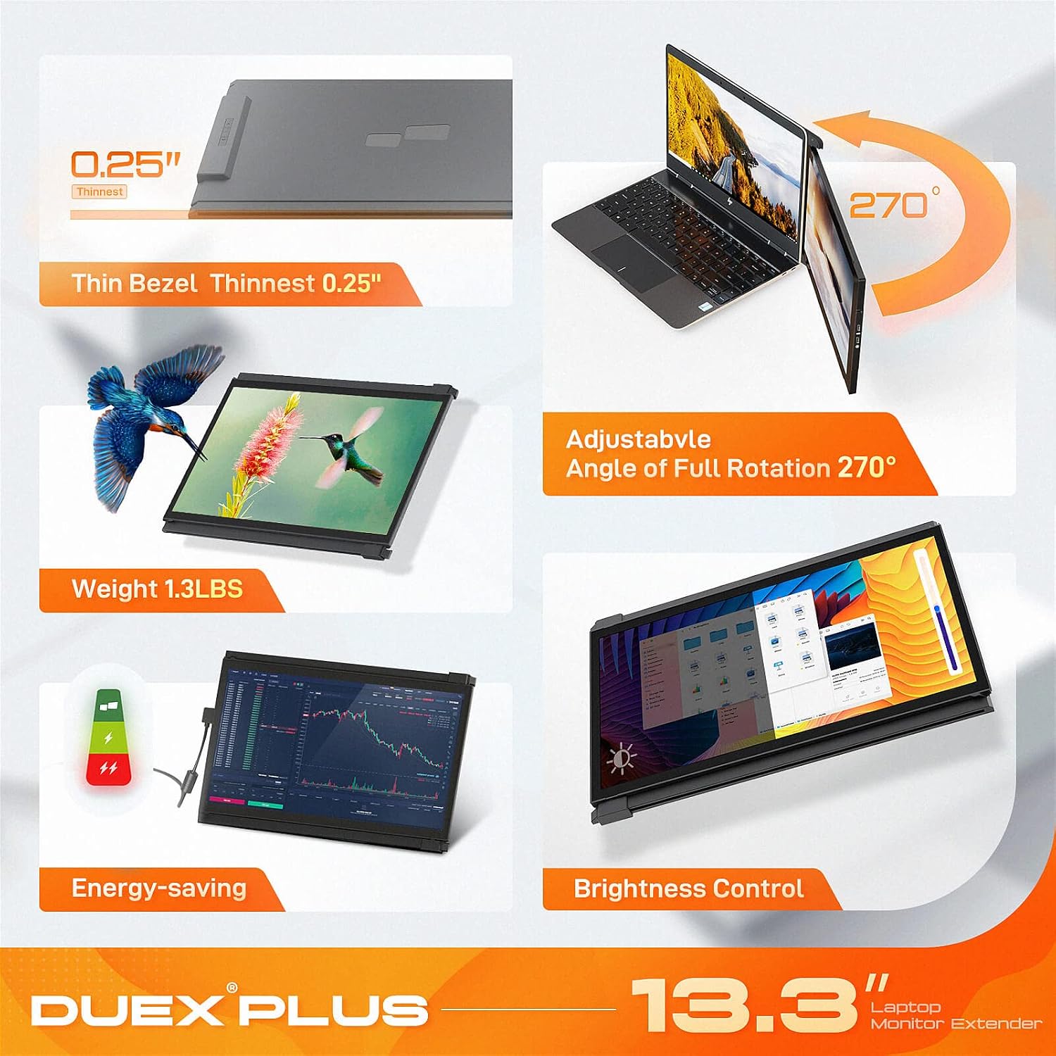 New Mobile Pixels Duex Plus Portable Monitor for Laptop, 13.3' 1080P FHD Ultimate Portable Laptop Monitor Extender, USB C/USB A, Windows/Mac/Android/Switch Compatible