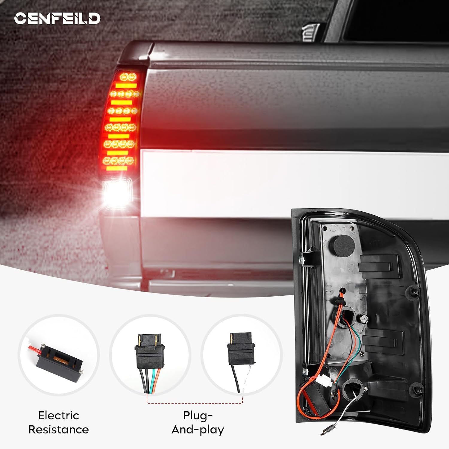 Tail Light Assembly [LED Kit]+ 3rd Third Brake Cargo Lamp Fit for Chevy Silverado 1500 2500HD 3500HD 07-14, for GMC Sierra 3500HD 08-14, Sierra Denali 3500 11-14 with Dual Rear Wheel ONLY, Smoked Lens