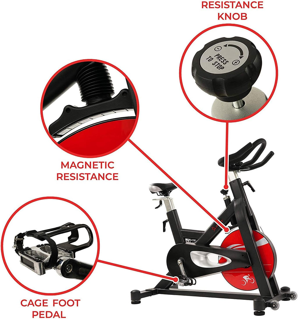 Sunny Health & Fitness Stationary Exercise Bike Machine w/ Adjustable Cushion Seat & Multi-Grip Handlebar, Indoor Cycling Equipment for Home Cardio Training, Optional Magnetic or Friction Resistance