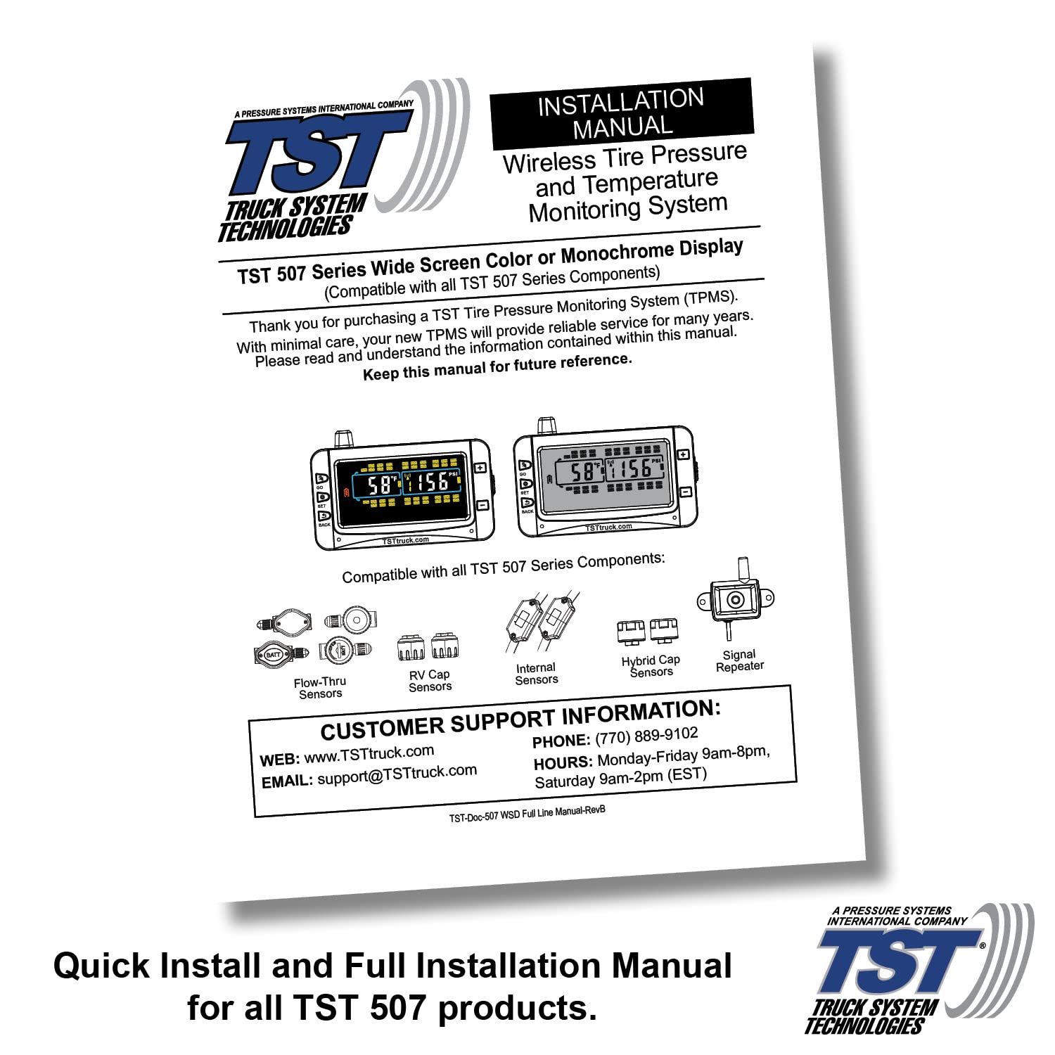 TST 507 Series TPMS - RV Tire Pressure Monitoring System with 6 Cap Sensors & Color Display Monitor for Travel Trailers, Campers and Motorhomes