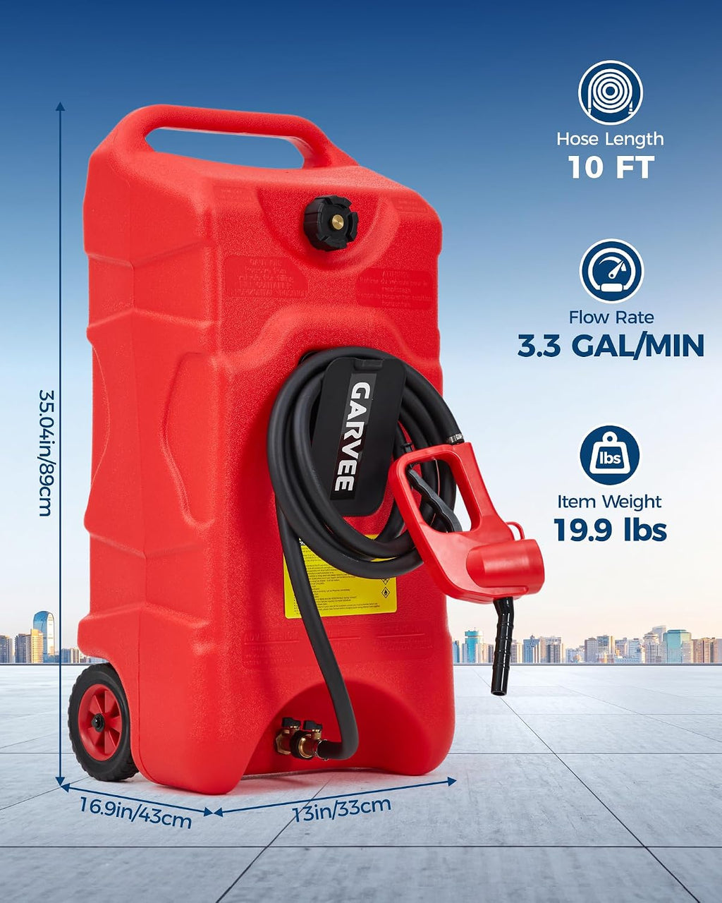 16 Gallon Fuel Caddy, Portable Gas Tank With Pump, Fuel Transfer Tank, Portable Gasoline Tank On Wheels With Le Fluid Transfer Siphon Pump and 10-Inch Hose for Cars, Boats, Lawnmowers, ATVs