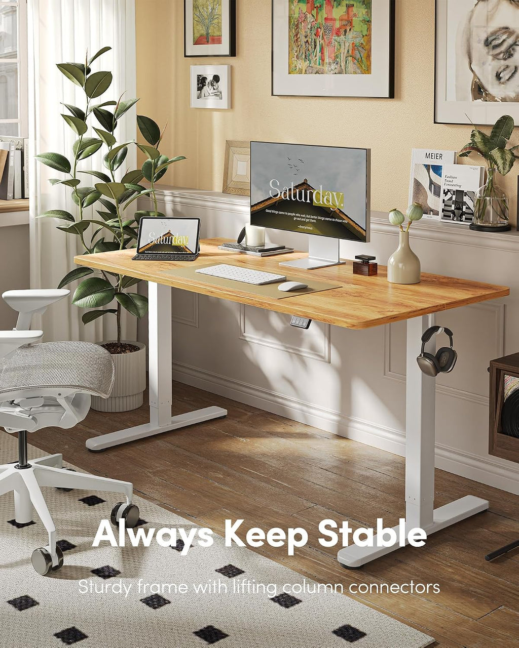 FEZIBO Electric Standing Desk Height Adjustable, 40 x 24 Inches Sit Stand up Desk, Home Office Computer Desk Rising Memory Presets (Light Rustic)