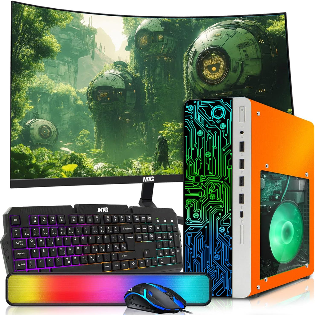 HP Desktop Computer PC Phoenix AMD A10-9700, 16GB RAM, 512GB SSD, 27 Inch Curved Monitor, RGB KBM with AI Copilot, WiFi, RGB Soundbar, Windows 11 (Renewed)