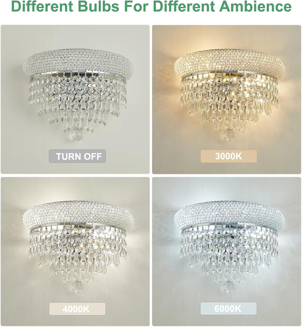 2-Lights Crystal Icicle Prisms Drops Wall Sconce Light for Living Room Dining Room Bathroom Vanity Mirrors Hallway Bedroom Closet Stairway (Chrome)