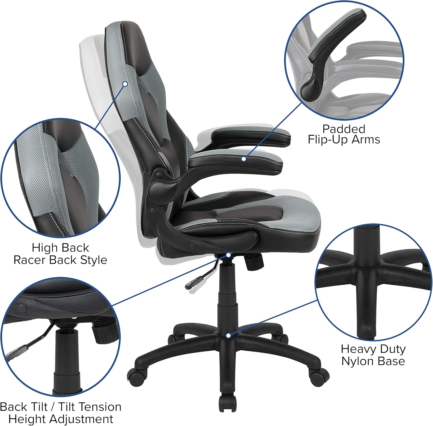 Flash Furniture Black Gaming Desk and Gray/Black Racing Chair Set with Cup Holder, Headphone Hook, and Monitor/Smartphone Stand