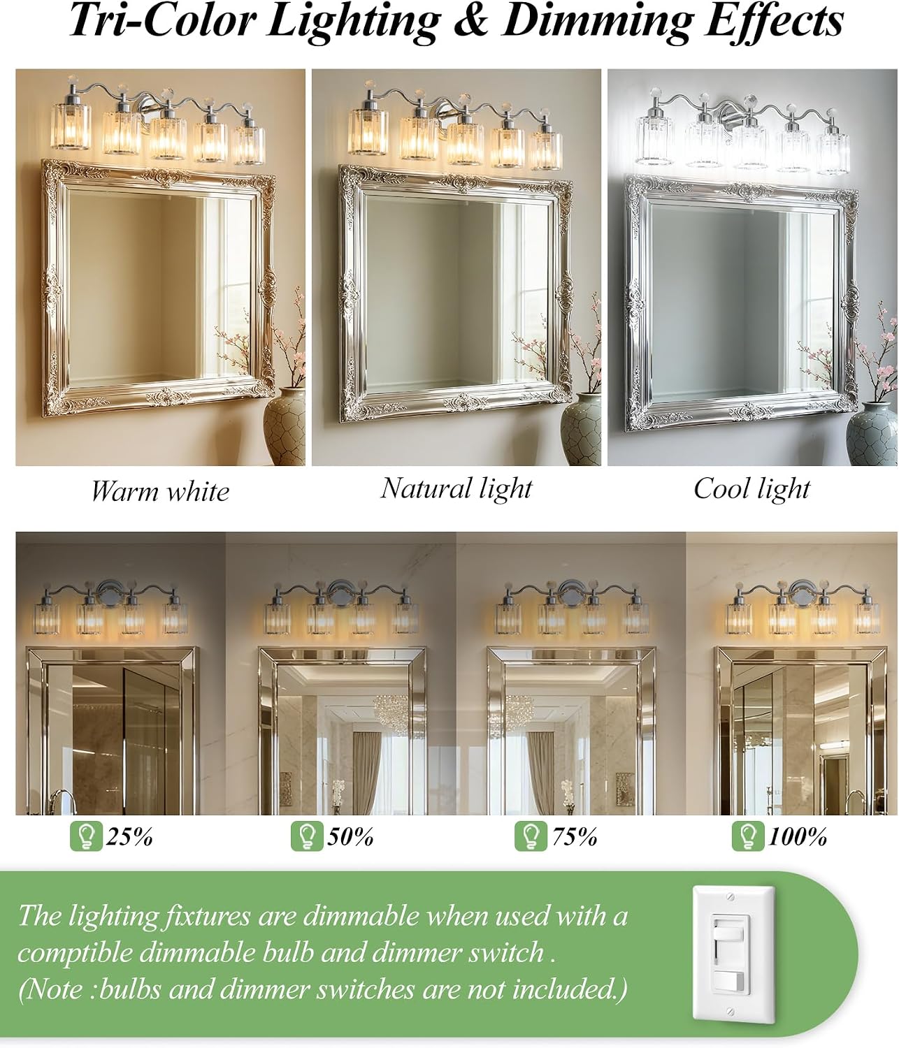 Bathroom Vanity Light, Modern Crystal Bathroom Ligth Fixture, Chrome 5 Light Vanity Lights, Light Fixtures Above Mirror, Wall Lamp for Mirror Living Room Cabinet Bedroom Porch