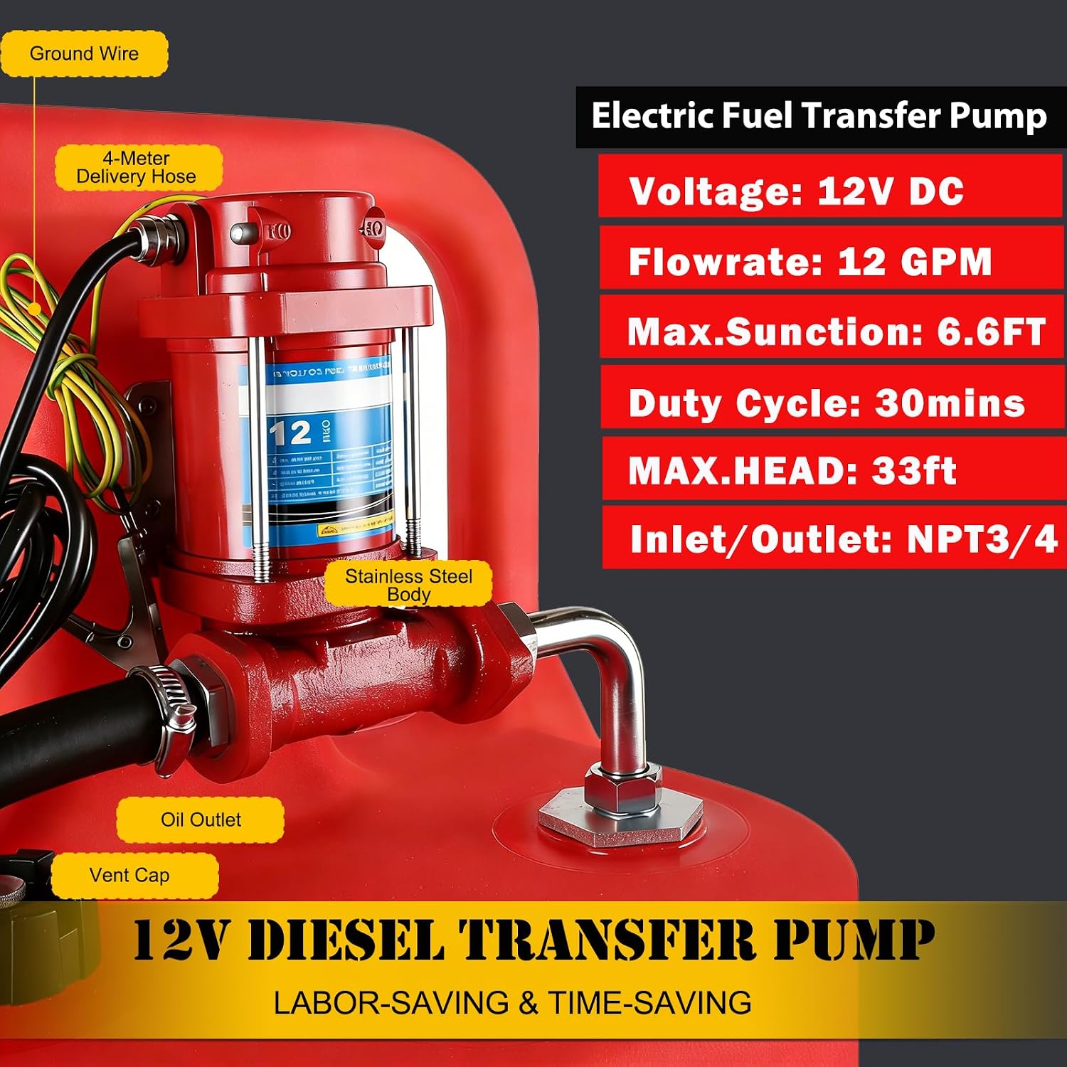 32 Gallon Fuel Caddy, Portable Gas Storage Fuel Tank with 12GPM Fuel Transfer Pump& 2 Wheels, Gasoline Diesel Container for Cars, ATVs, Boats, Lawn Mowers, Red