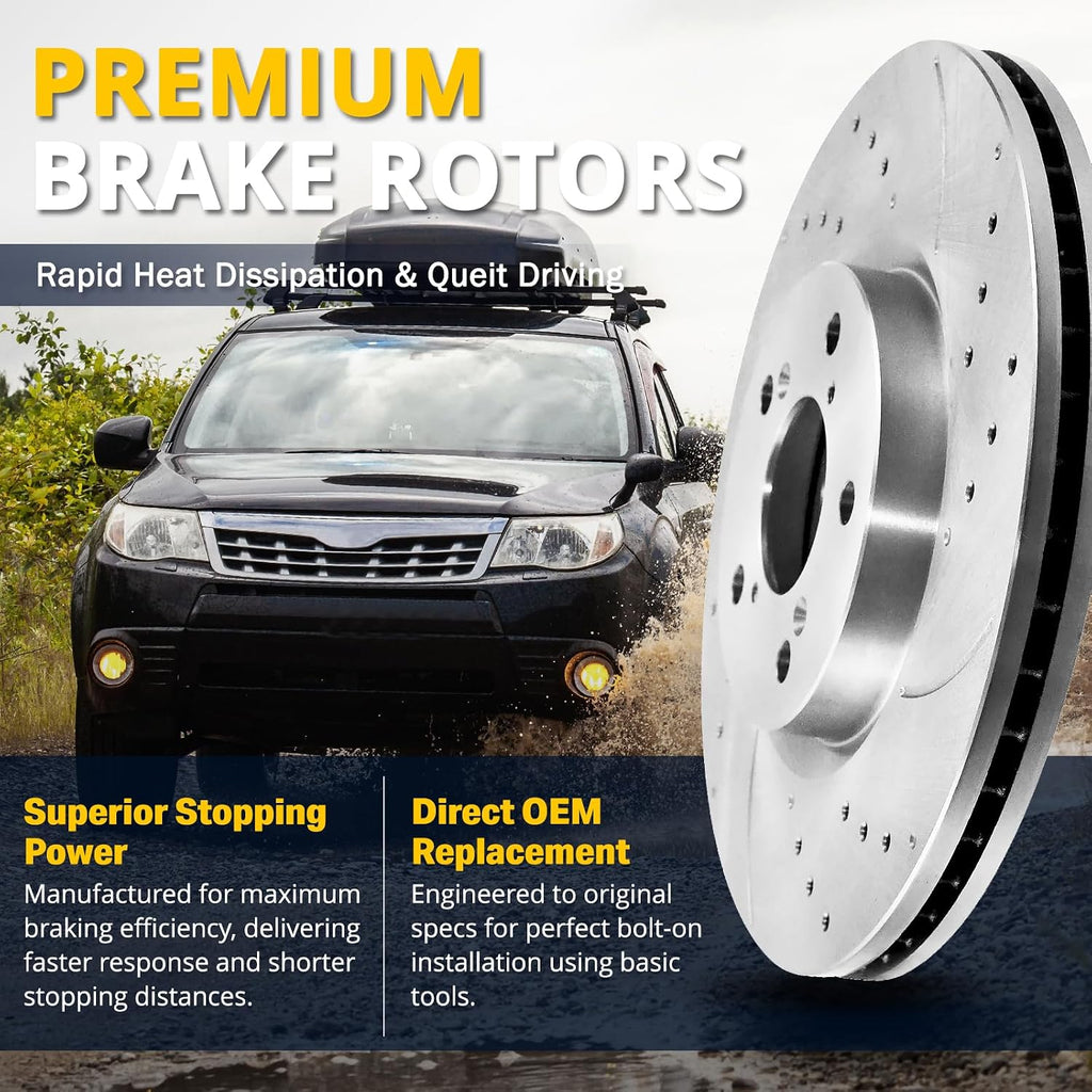 AUTOCLUB 13.58' Rear Brake Kit, for 2007 2008 2009 2010 2011 2012 2013 Chevy Silverado 1500 Brake Pads and Rotors, for Chevy Avalanche Suburban GMC Yukon XL 1500 Brakes, Drilled Slotted Replacement