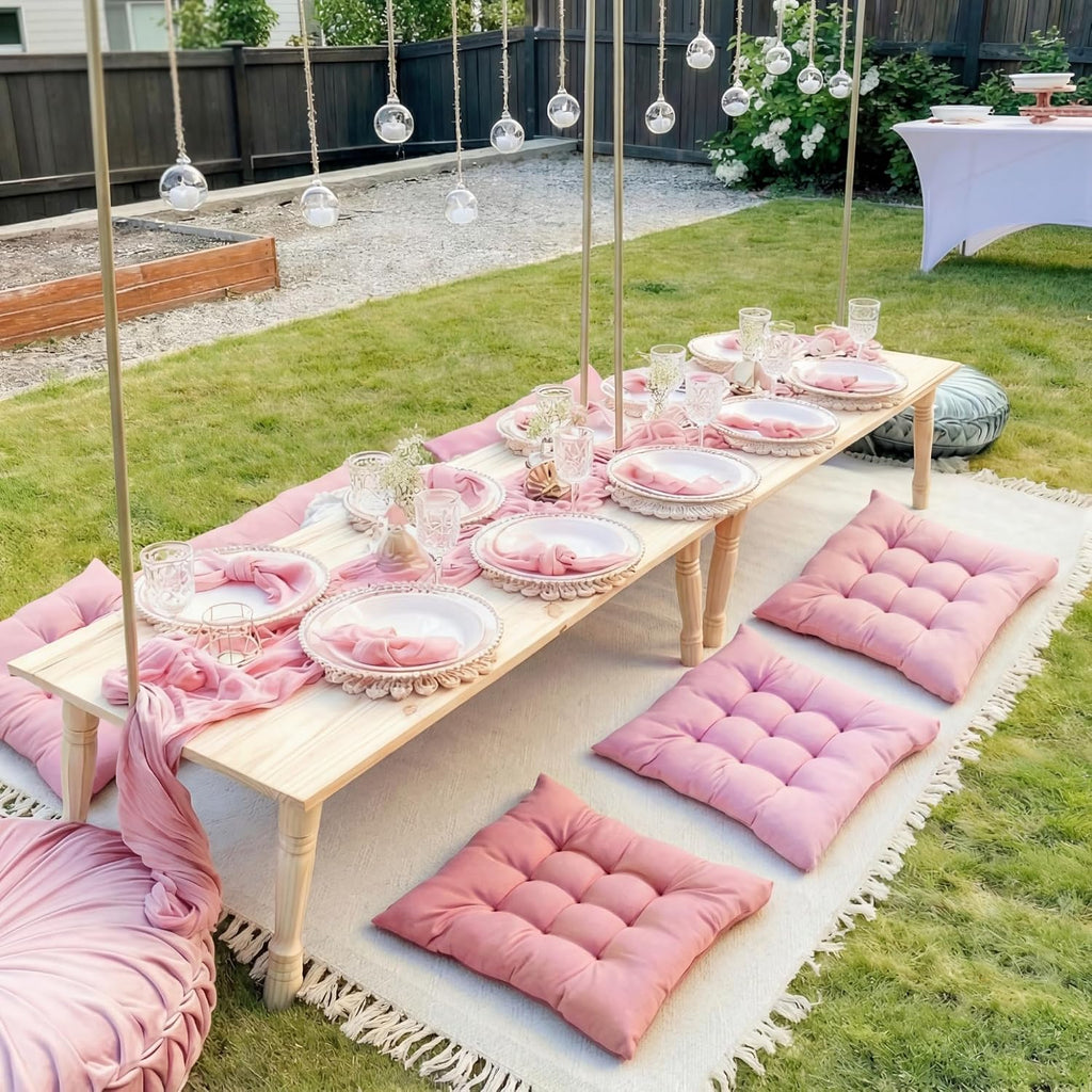 Extra Large Outdoor Picnic Blanket with Table Runner and Floor Pillow Cushion for Picnic Wedding Birthday Baby Shower Backyard Decor(71 x 118'',Pink,12 Pcs)