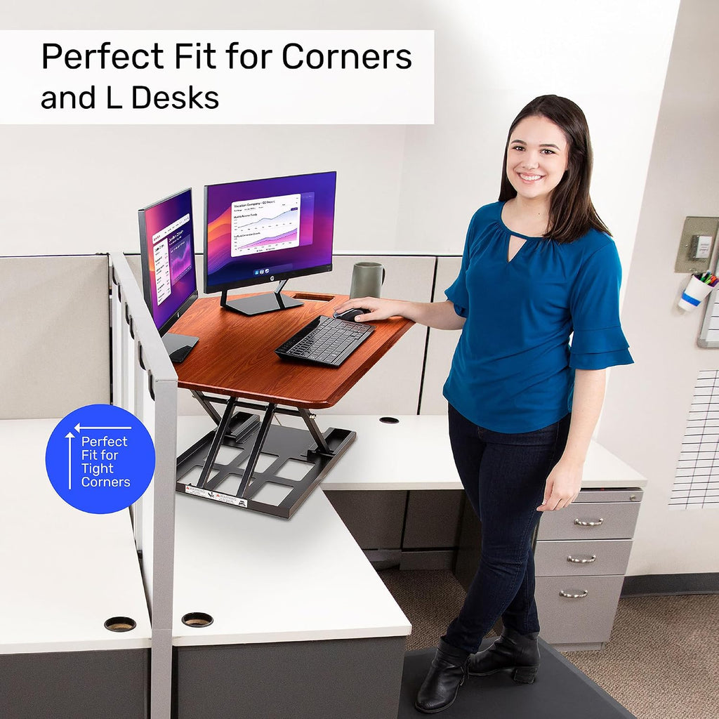 X-Elite Pro 40' Corner Standing Desk Converter with Pneumatic Lift | Adjustable Sit to Stand Riser, L-Shaped Desks & Cubicles | Fully Assembled Computer Workstation (Cherry)