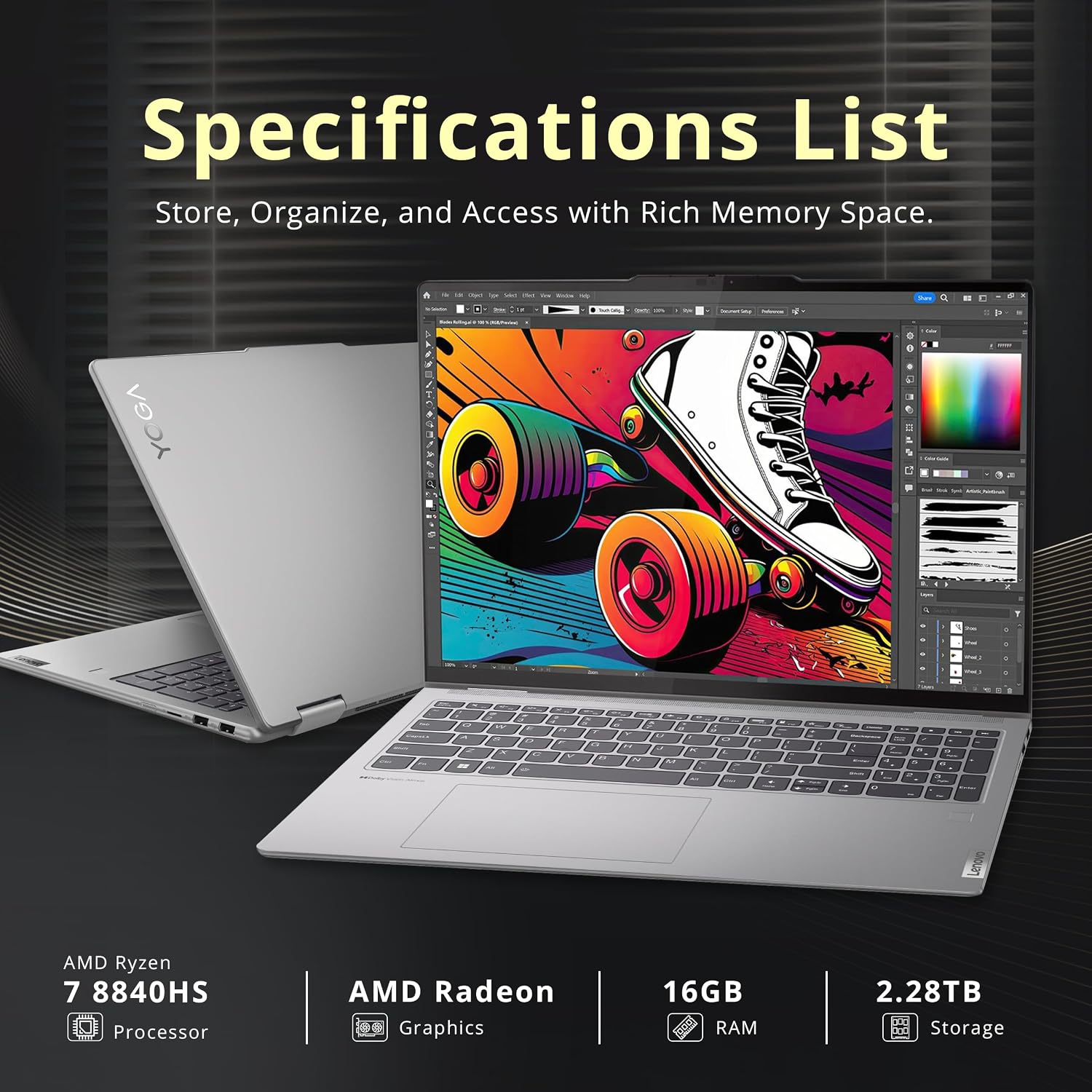 Lenovo Yoga 7 2-in-1 16' 2K Touchscreen Laptop, AMD Ryzen 7 8840HS, 16GB LPDDR5X, 2.28TB Storage (2TB SSD+288GB Docking Station Set), Backlit Keyboard, Fingerprint Reader, WiFi 6E, Win 11, Artic Grey