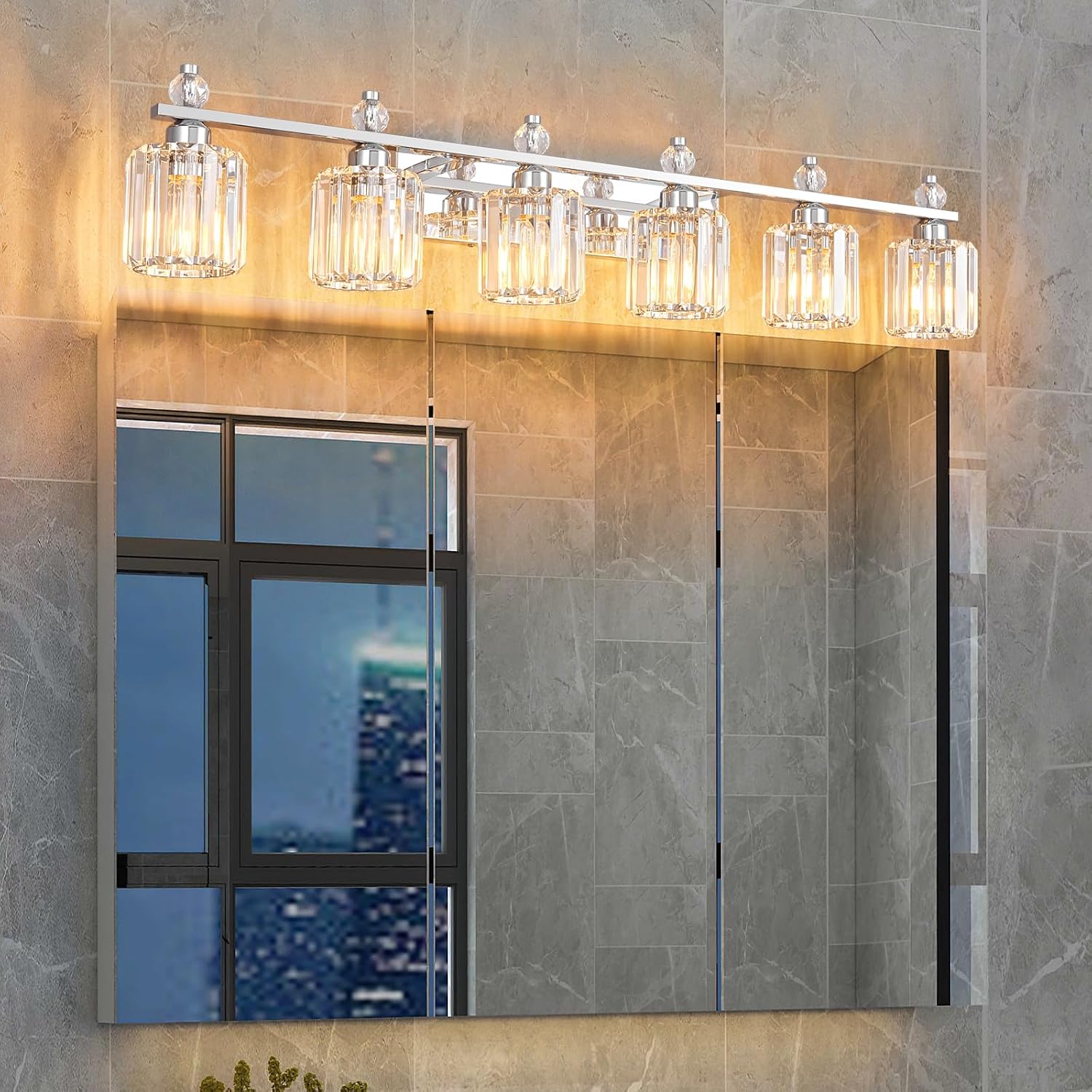 Bathroom Vanity Lights 6-Light Chrome Modern Crystal Vanity Light Fixtures Over Mirror Crystal Bathroom Vanity Lighting Fixtures