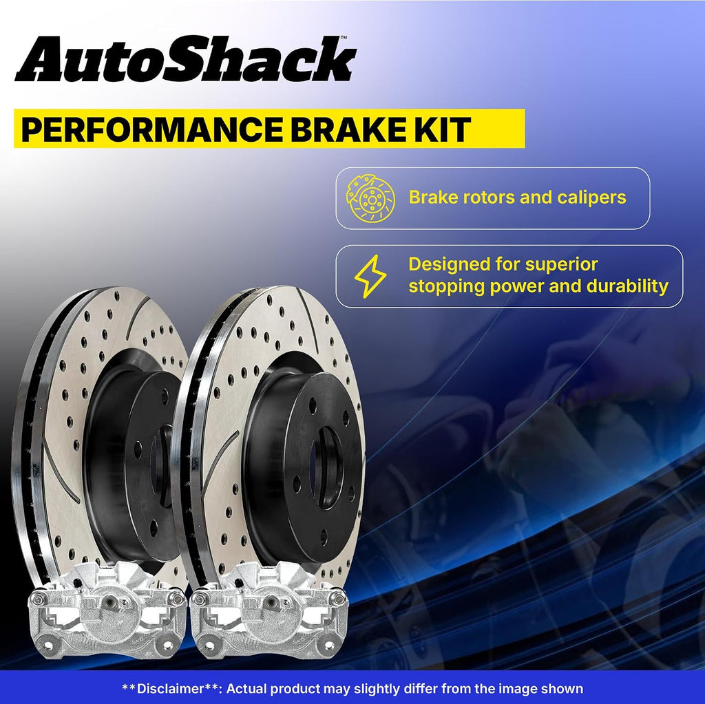 AutoShack Front & Rear Brake Rotors & Calipers for Honda, Civic 2006-2011, FWD L4 1.8L - E-Coated Drilled & Slotted - ShadowGuard