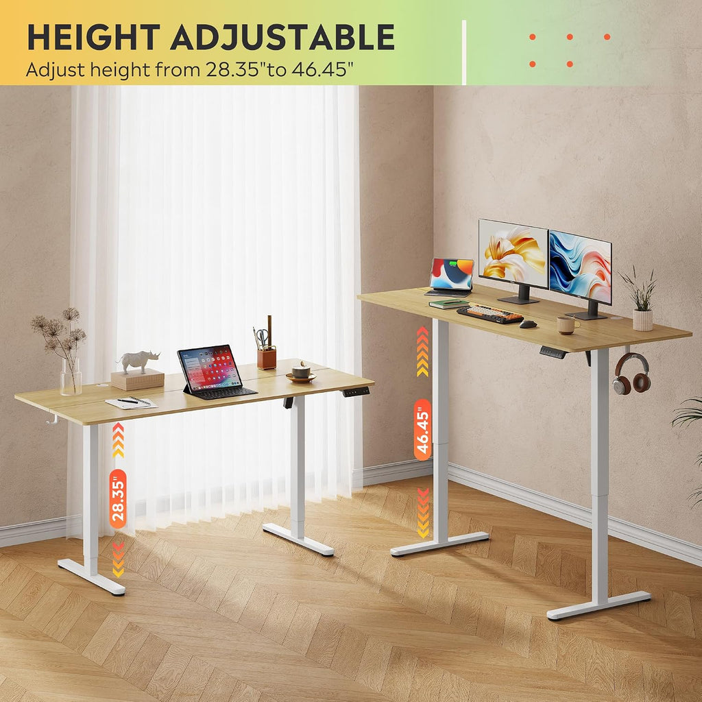 DEVAISE 63 x 28 Inches Electric Standing Desk, Adjustable Height Stand up Desk for Home Office, Ergonomic Sit to Stand Desk with LED Touchscreen, 3 Memory Preset Computer Desk (Maple)