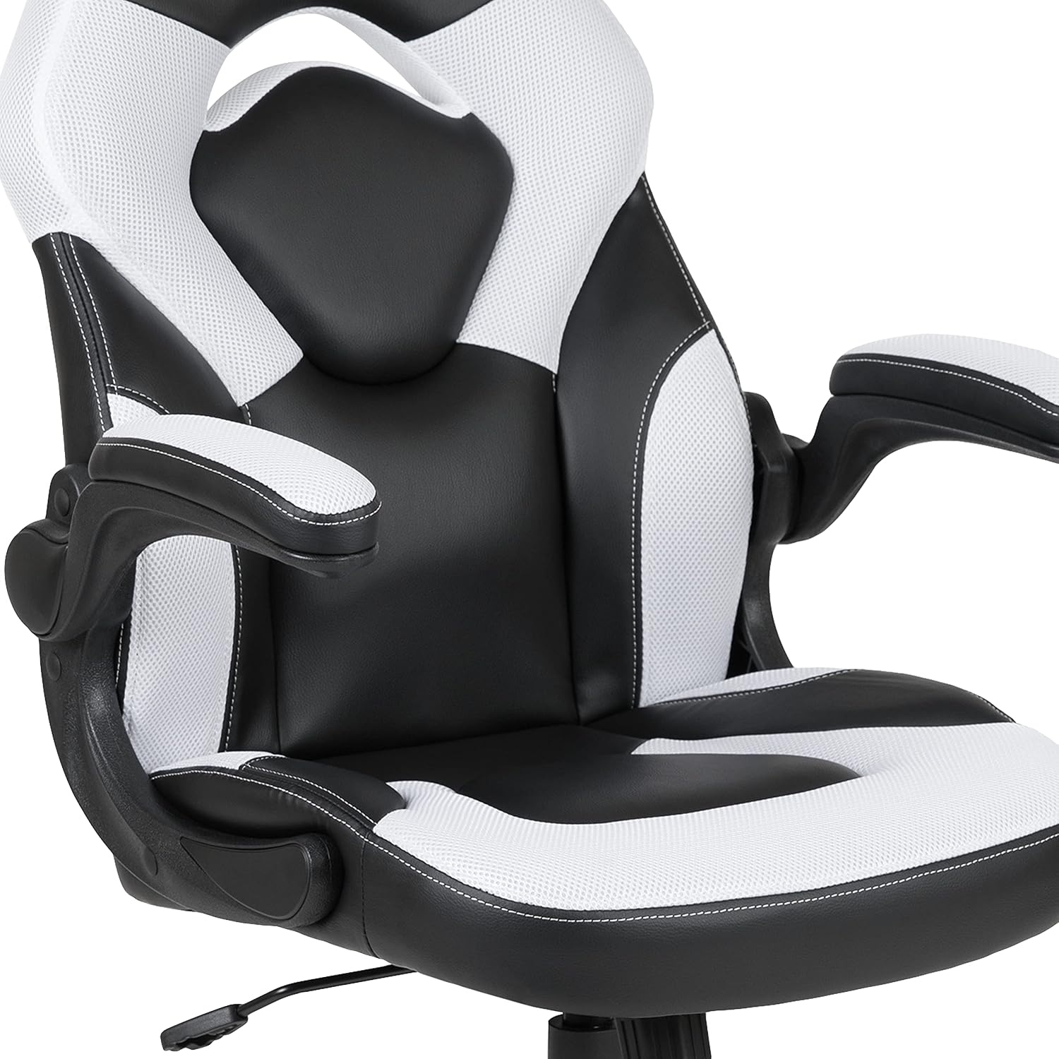 Flash Furniture Black Gaming Desk and White/Black Racing Chair Set with Cup Holder, Headphone Hook, and Monitor/Smartphone Stand