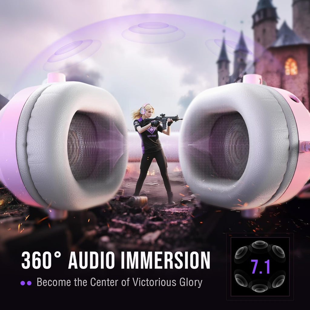 FIFINE Gaming Recording Microphone and Over-Ear Headset Bundle, Computer PC Mic and USB Gamer Headset Pack with Headphones Jack, RGB Button, Mute, Noise Canceling, 4 EQ Modes-AM8P+H13P