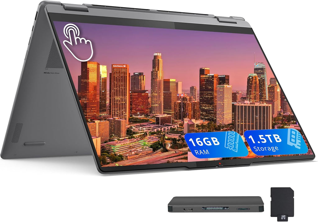 Lenovo Yoga 7i 2-in-1 16' 2K Touchscreen Laptop, Intel Core Ultra 5 226V, 16GB LPDDR5X, 1.5TB(1TB SSD+512GB Docking Station), Intel Arc Graphics, Backlit Keyboard, Fingerprint, Wi-Fi 7, Win 11, Gray