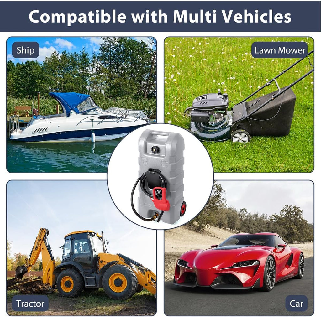 15 Gallon Fuel Caddy – Portable Diesel & Gasoline Tank with Manual Siphon Pump, 10ft Delivery Hose & Wheels for Cars, Boats, ATVs & Lawn Mowers - Grey
