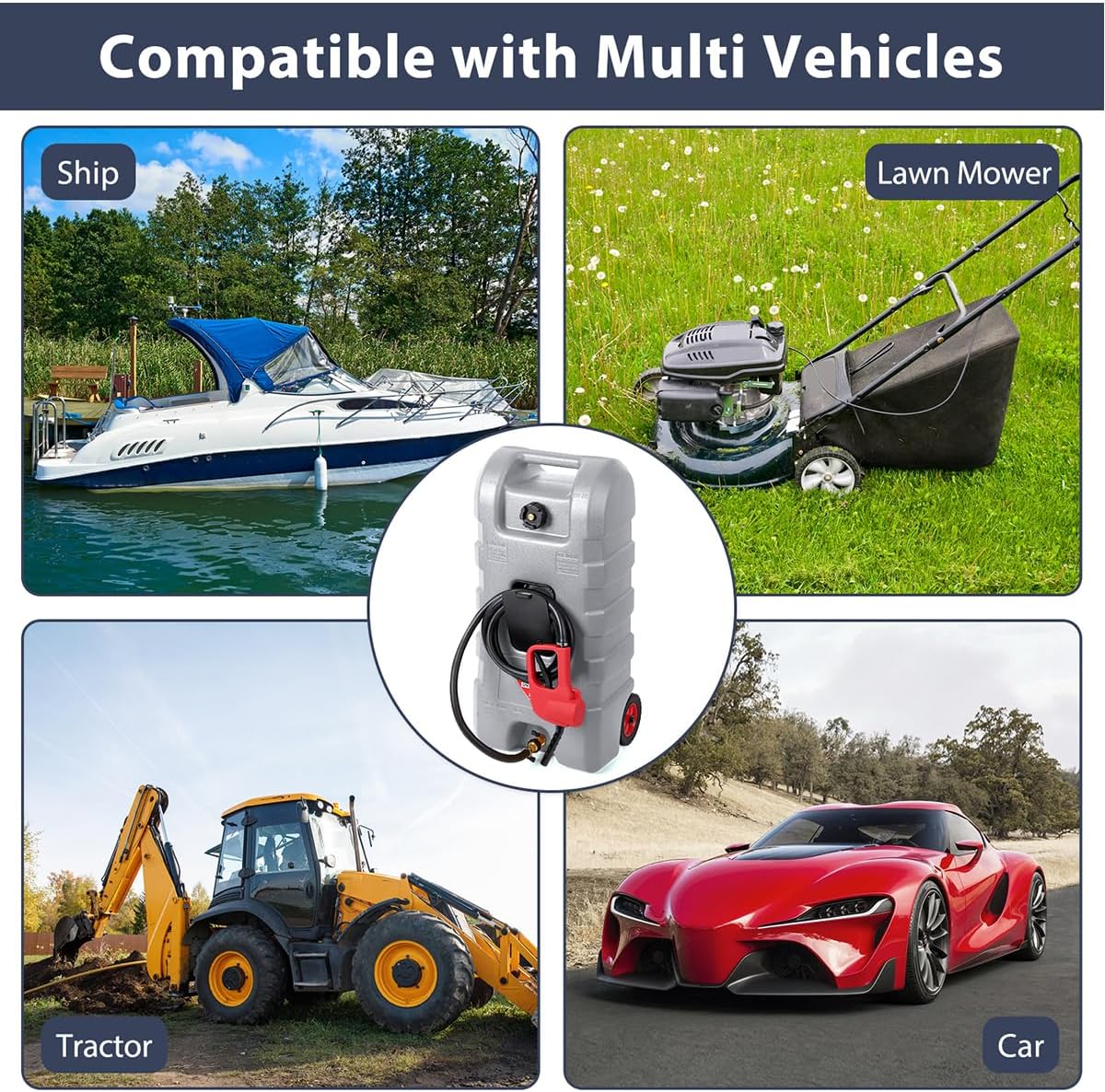 15 Gallon Fuel Caddy – Portable Diesel & Gasoline Tank with Manual Siphon Pump, 10ft Delivery Hose & Wheels for Cars, Boats, ATVs & Lawn Mowers - Grey
