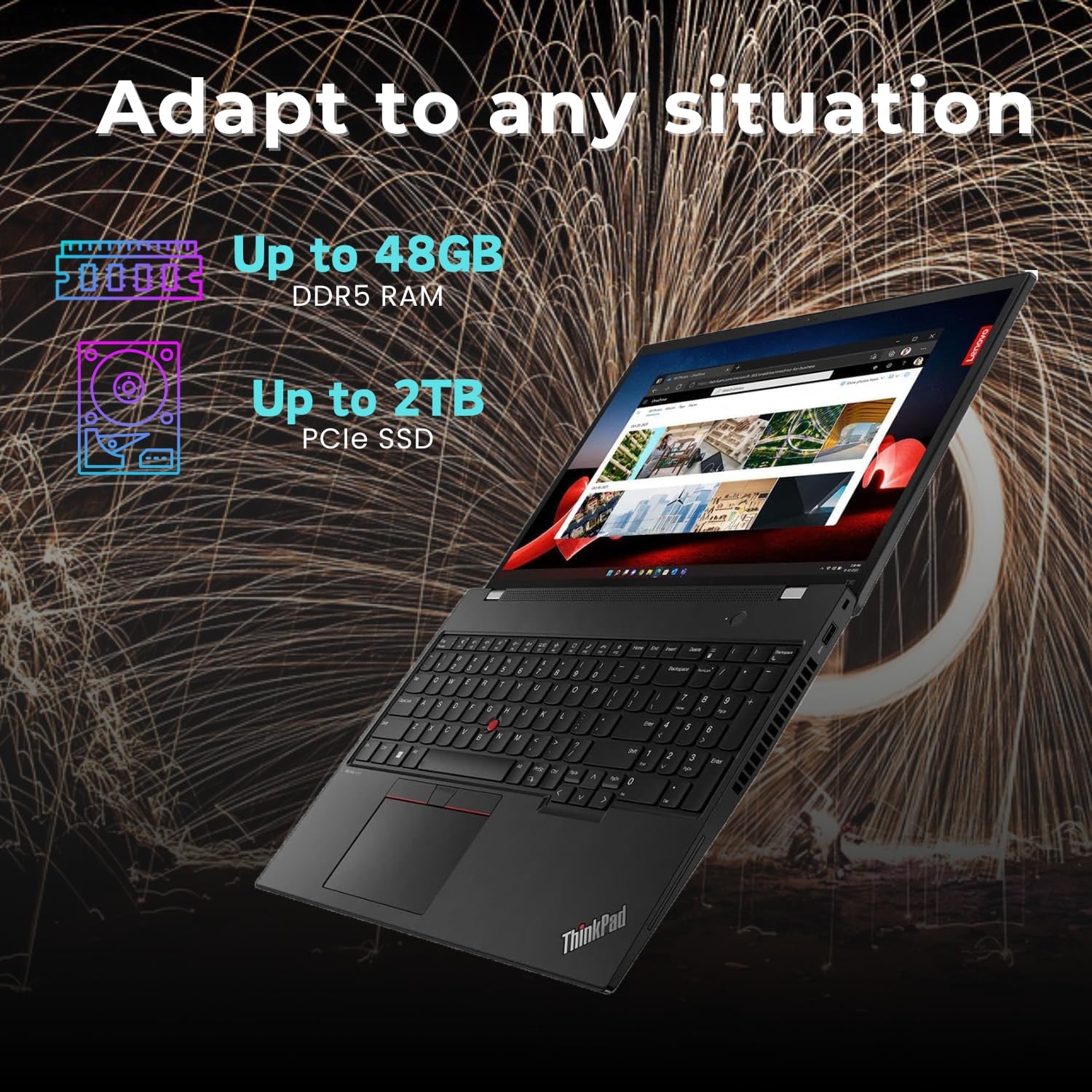 Lenovo ThinkPad T16 16' i7 Business Laptop, FHD+ Display, i7-1355U, 32GB DDR5 RAM, 1TB SSD, SD Card Reader, 1 Yr Warranty, RJ-45, Wi-Fi 6, Windows 11 Pro, Black