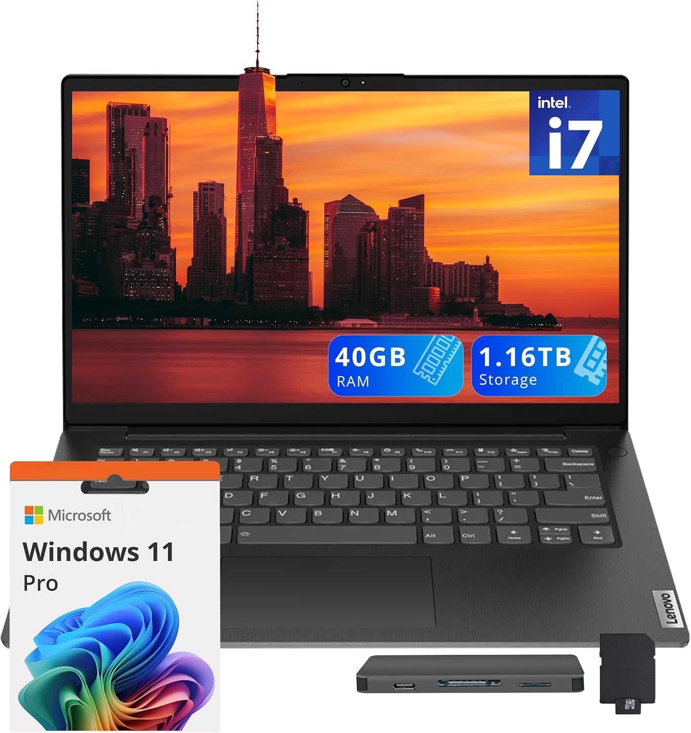 Lenovo V14 14' FHD Business Laptop, Intel i7-13620H, 40GB DDR4 RAM, 1.16TB Storage(1TB SSD+160GB Docking Station Set), Intel UHD Graphics, Wi-Fi 6, 720p HD Camera, Win 11 Pro, Black