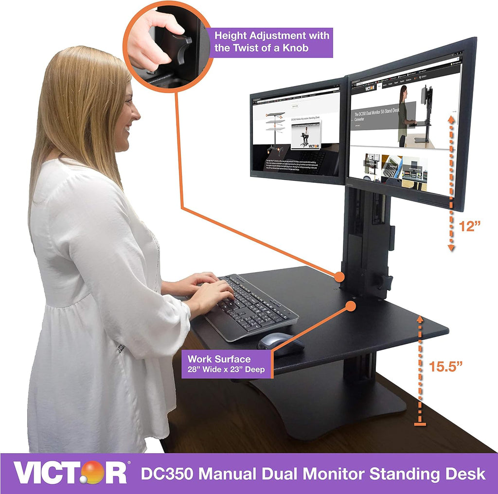 Victor High Rise Collection Dual Monitor Sit-Stand Standing Desk Converter, 28' by 23' by 15.5', Black