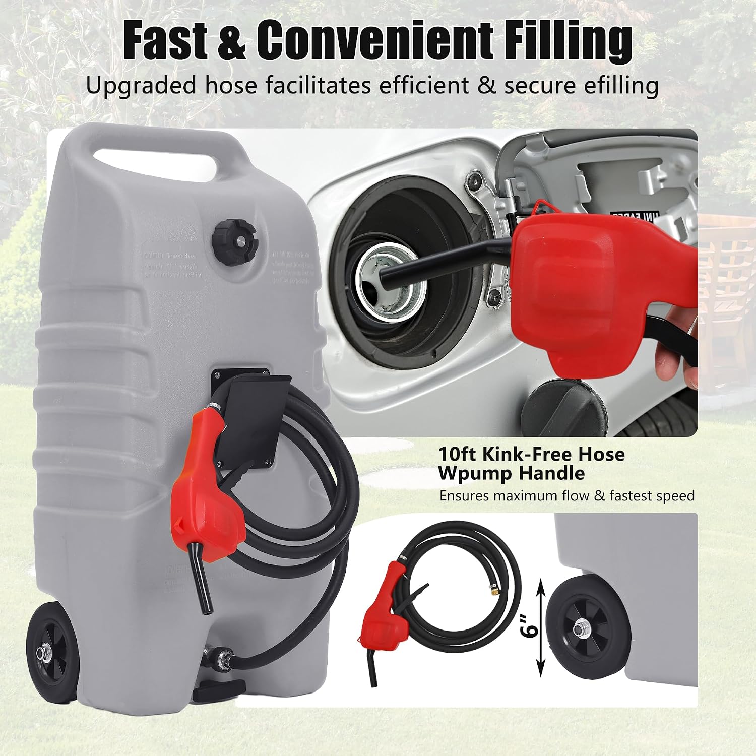 14 Gallon Portable Fuel Tank with Wheels, Red Gas Caddy with Manual Siphon Pump & 10FT Hose, T-Handle for Easy Carry, Included for Cars, ATVs, Boats, Generators - Gray