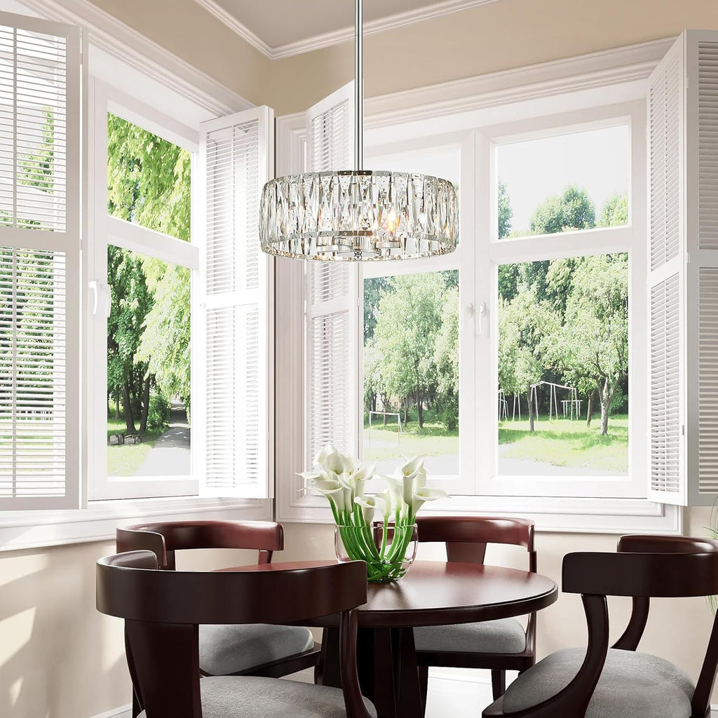 K9 Crystal Chandeliers, 4-Light Modern Pendant Light Fixture for Living Room, Dinning Room, D15 × H9~47inch(Adjustable Height), Chrome Finish Frame & K9 Crystal